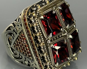 Turkish Handmade Jewelry 925 Sterling Silver Ruby Stone Men Ring Sz 10, Unique Gift, Style, Perfect for Him, Artisan Crafted