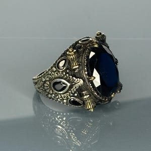 Handcrafted 925 Sterling Silver Onyx Stone Ring Antique Gothic Men's Jewelry