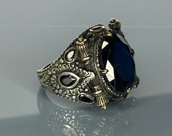 Handcrafted 925 Sterling Silver Onyx Stone Ring Antique Gothic Men's Jewelry