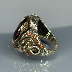 Sterling silver ring, Garnet gemstone ring, Vintage boho jewelry, Antique style ring, Handmade statement ring, Red stone ring, Unique silver ring, Sterling silver garnet, Vintage cocktail ring, Handmade boho jewelry,, Bold garnet ring,