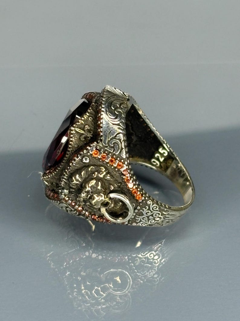 Sterling silver ring, Garnet gemstone ring, Vintage boho jewelry, Antique style ring, Handmade statement ring, Red stone ring, Unique silver ring, Sterling silver garnet, Vintage cocktail ring, Handmade boho jewelry,, Bold garnet ring,