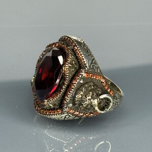 Sterling silver ring, Garnet gemstone ring, Vintage boho jewelry, Antique style ring, Handmade statement ring, Red stone ring, Unique silver ring, Sterling silver garnet, Vintage cocktail ring, Handmade boho jewelry,, Bold garnet ring,