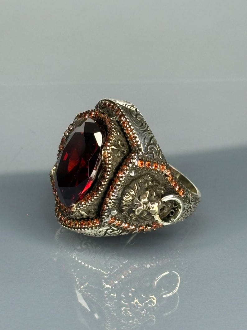 Sterling silver ring, Garnet gemstone ring, Vintage boho jewelry, Antique style ring, Handmade statement ring, Red stone ring, Unique silver ring, Sterling silver garnet, Vintage cocktail ring, Handmade boho jewelry,, Bold garnet ring,