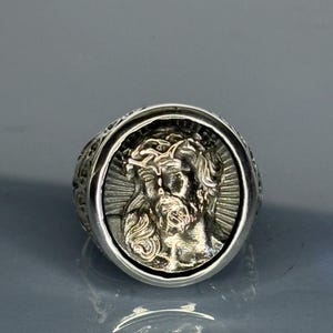 Anillo de Jesucristo para hombre, hecho a mano en plata de ley 925, joyería religiosa cristiana, anillo de estilo vintage con corona de espinas