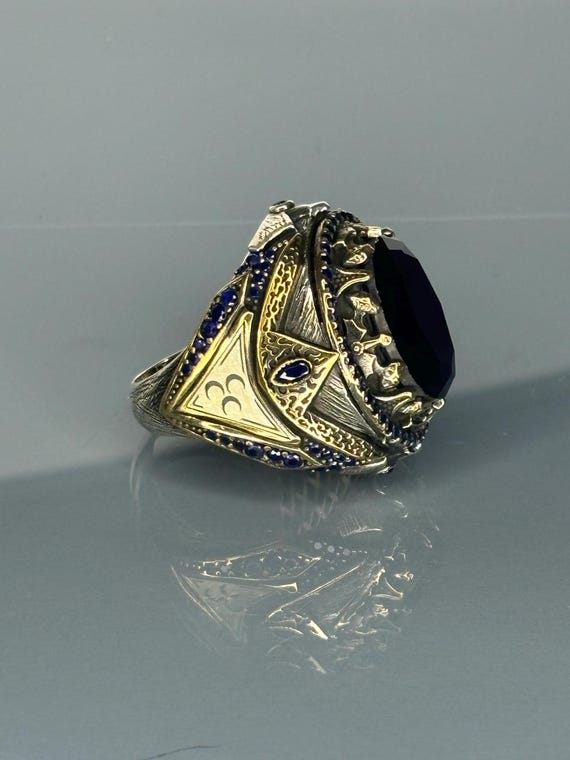 Bague Ancienne En Argent 925 Et Saphir - Style Art Déco, Taille 50, Occasion, Pierre Argentée