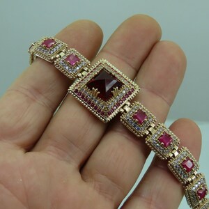 Turkish Handmade Jewelry 925 Sterling Silver Ruby Stone Women Bracelet