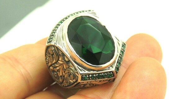 thumbnail image 2 of Babylon Silver Handmade 925 Sterling Ring – Genuine Green Tourmaline, Ottoman Style, All Sizes 2 of 5