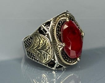 Röd rubinring i sterlingsilver: Handgjorda vintage-boho-smycken