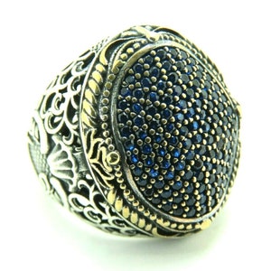 Turkish Handmade Jewlry 925 Sterling Silver Sapphire Stone Men Ring Sz 11