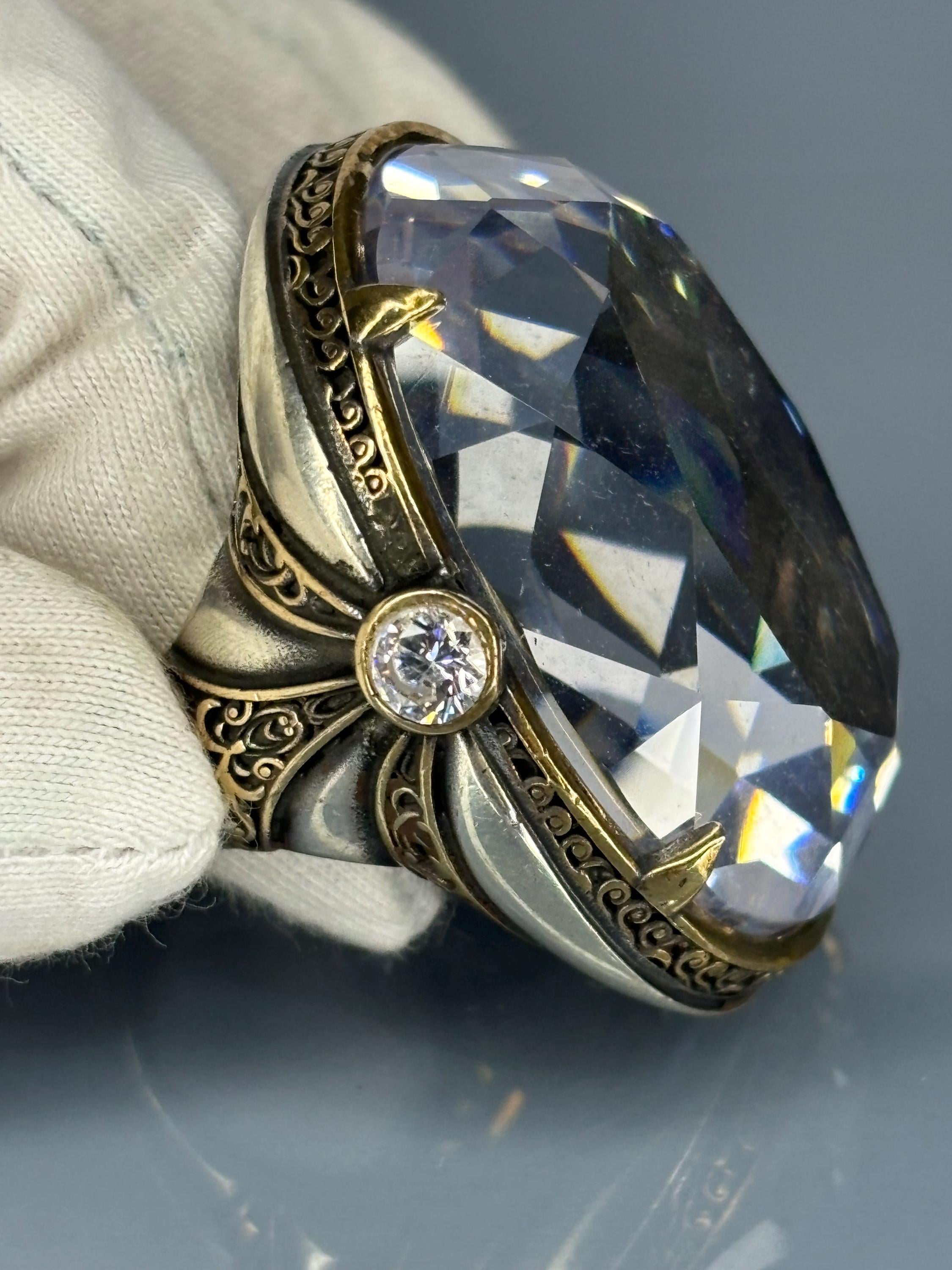 Turkish Handmade Jewelry 925 Sterling Silver Zircon Stone Men's Ring Sz 11
