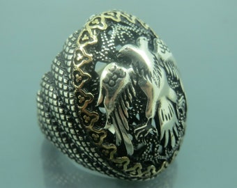 Turkish Handmade Jewelry 925 Sterling Silver Eagle Desing Men's Ring Sz 12