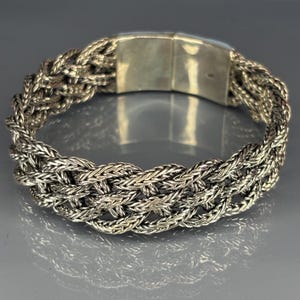 Men's Silver Bracelet, Turkish Kazaz Artisan 925 Sterling Silver, Handmade Viking Knit Style, Luxury Statement Bracelet, Anniversary Gift