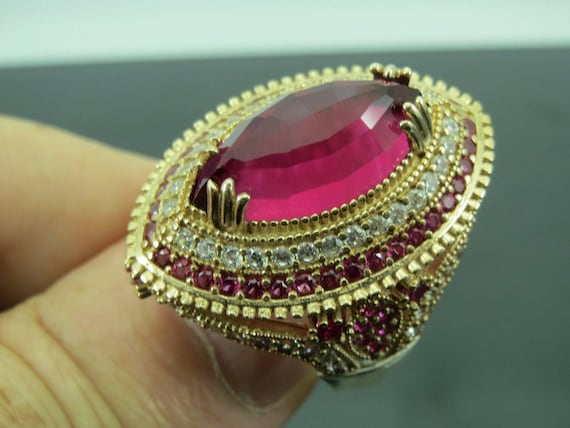 Turkish Handmade Jewelry 925 Sterling Silver Ruby Stone Ladies/' Ring Sz 7