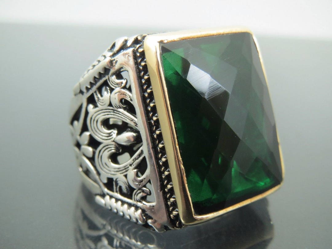 Turkish Handmade Jewelry 925 Sterling Silver Emerald Stone Men - Etsy