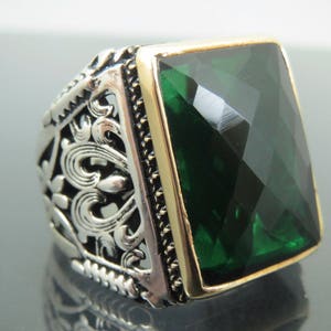 Turkish Handmade Jewelry 925 Sterling Silver Emerald Stone Men Ring