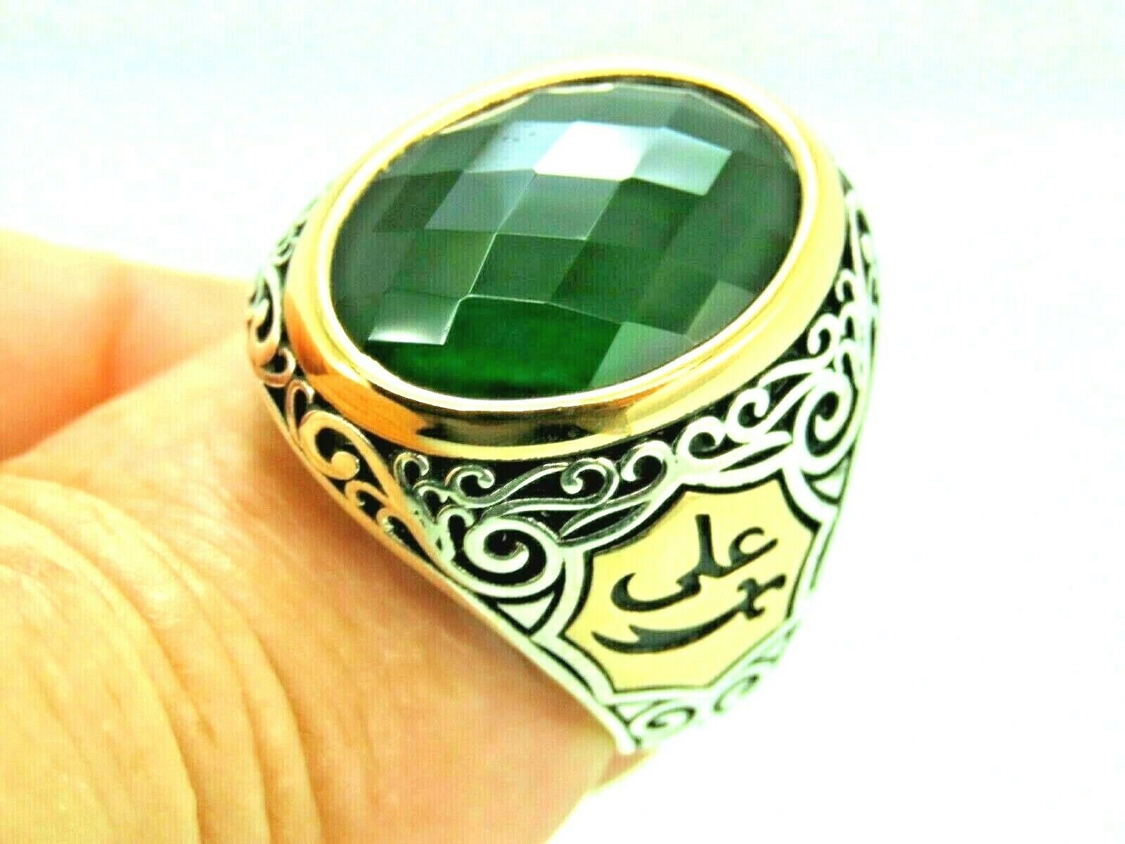 925 Argento Sterling Sfaccettato Smeraldo pietra TURCHI fatti a mano uomo anello di tutte le taglie 