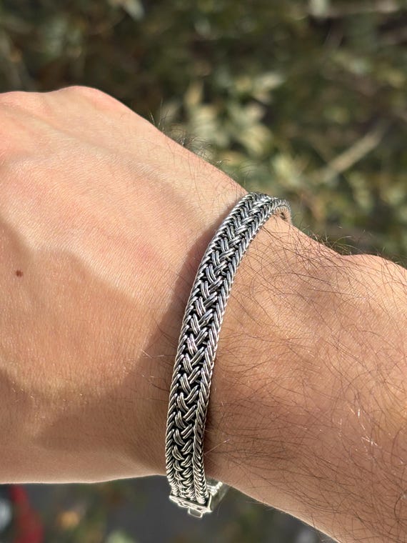メンズ編み込みスターリングシルバーチェーンブレスレット：トルコの 