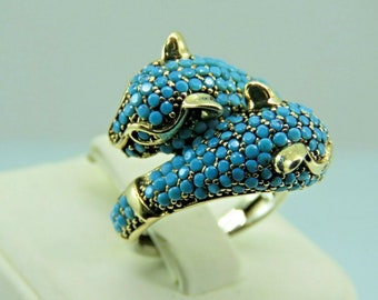 Turkish Handmade Jewelry 925 Sterling Silver Turquoise Stone Women Ring Sz 8