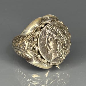 Medusa Ring Mens, Greek Mythology Jewelry, 925 Silver Coin Ring, Handmade Filigree Ring, Ancient Greek Style Gift for Him