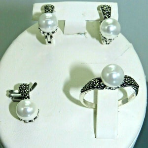 Turkish Handmade Jewelry 925 Sterling Silver Pearl Stone Women Earring Set