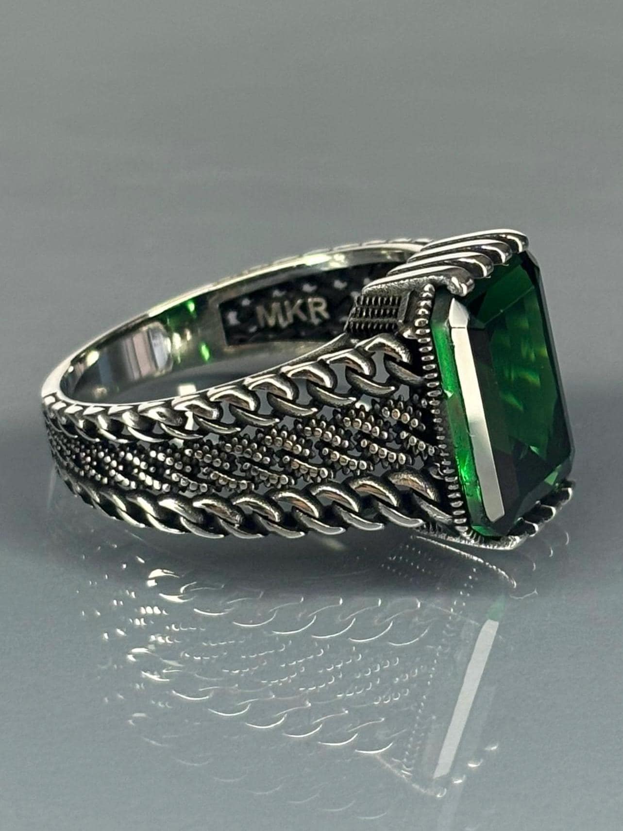 Chevaliere Homme Argent Naturelle Malachite, Argent Massif Brin