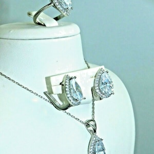 Turkish Handmade Jewelry 925 Sterling Silver Zircon Stone Women Earring Set