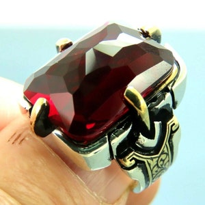 Turkish Handmade Jewelry 925 Sterling Silver Ruby Stone Men Ring Sz 9