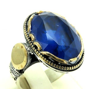 Turkish Handmade Jewelry 925 Sterling Silver Sapphire Stone Men Ring Sz 10
