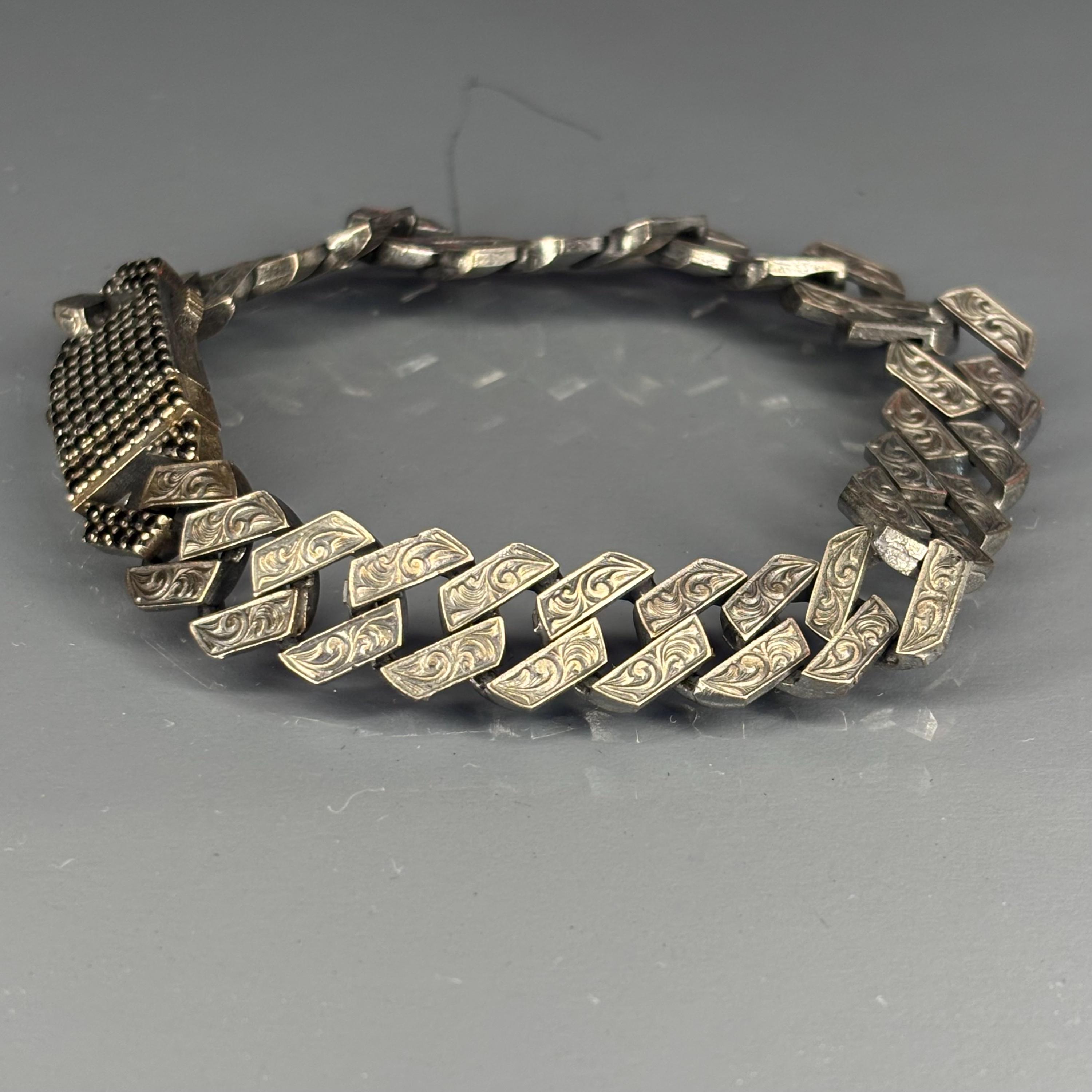 Textured Cuban Link Men's Bracelet, 925 Sterling Silver Curb Chain, Oxidized Silver, Handmade Turkish Jewelry, Rustic Bracelet, Gift for Him