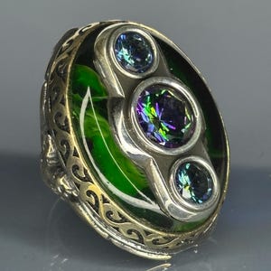 Turkish Handmade 925 Sterling Silver Men&#39;s Ring with Agate Stone, Vintage-Inspired Statement Jewelry, Unique Green Gemstone Ring for Men