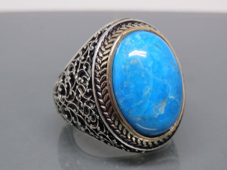 Turkish Handmade Jewelry 925 Sterling Silver Turquoise Stone Men's Ring ...