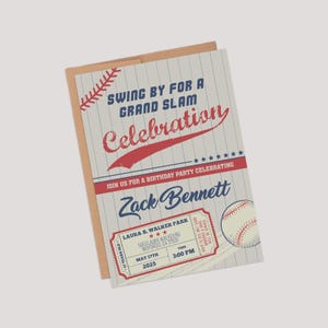 Baseball Birthday Invitation | Kids Little Slugger Party Invite | All-Star Birthday | Grand Slam Ticket Invite | Printable or Printed
