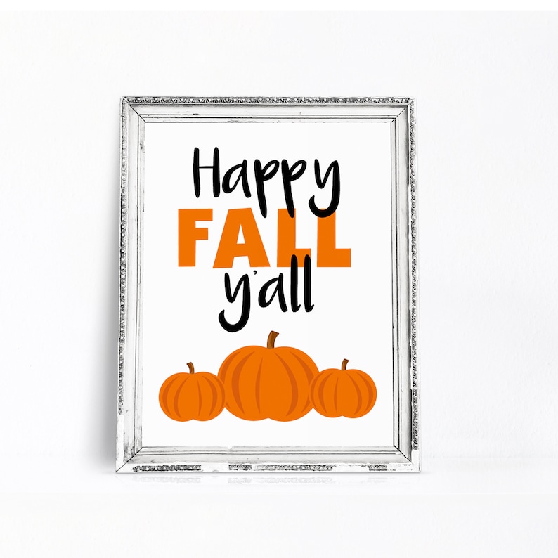 Happy Fall Y'all Printable Sign With Pumpkins Fall Wall | Etsy