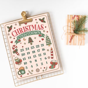 Druckbarer Weihnachts-Countdown | Sofortiger Download Feiertags-Countdown-Kalender PDF für Kinder oder Erwachsene