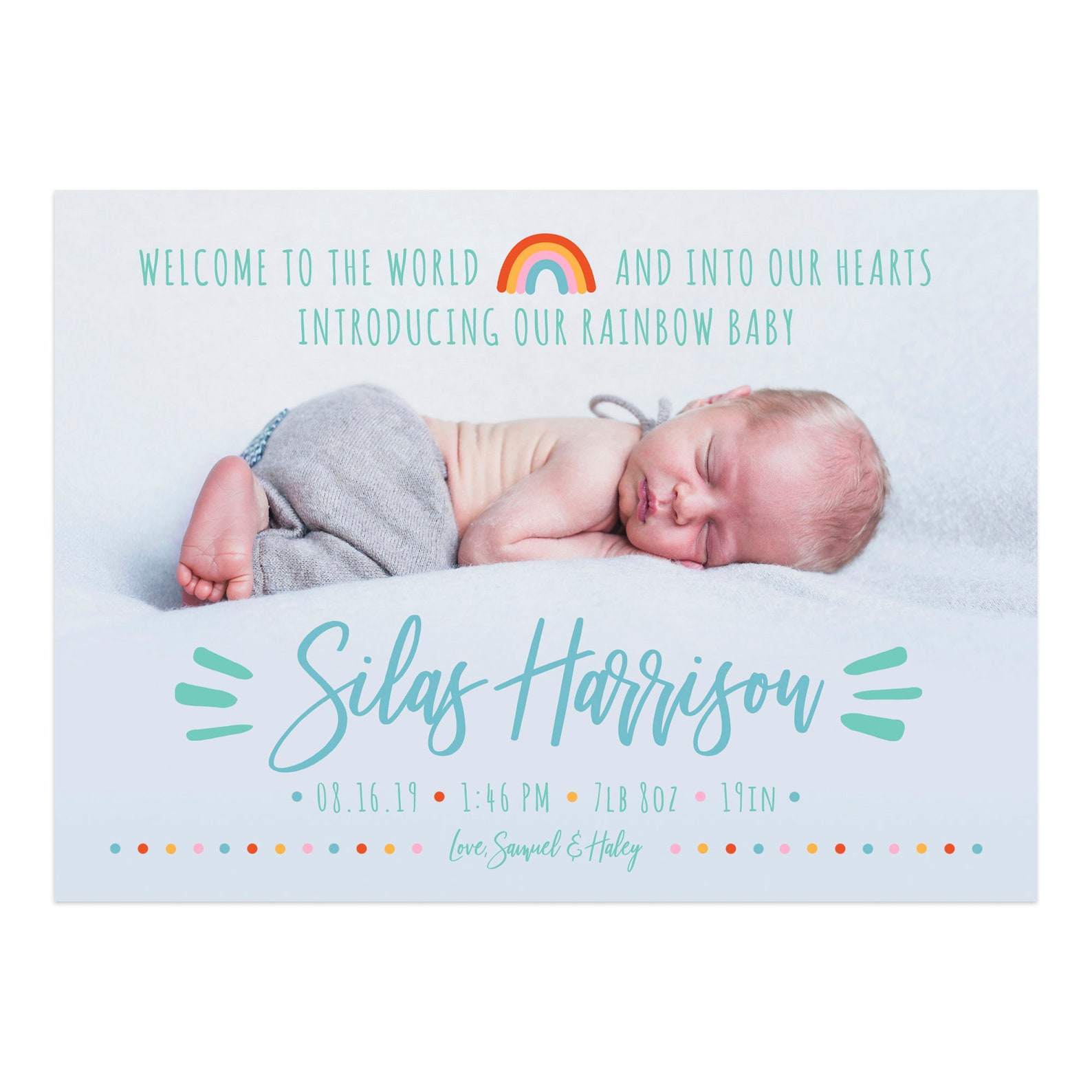 Rainbow Baby Birth Announcement Birth Stats and Photo Birth Etsy