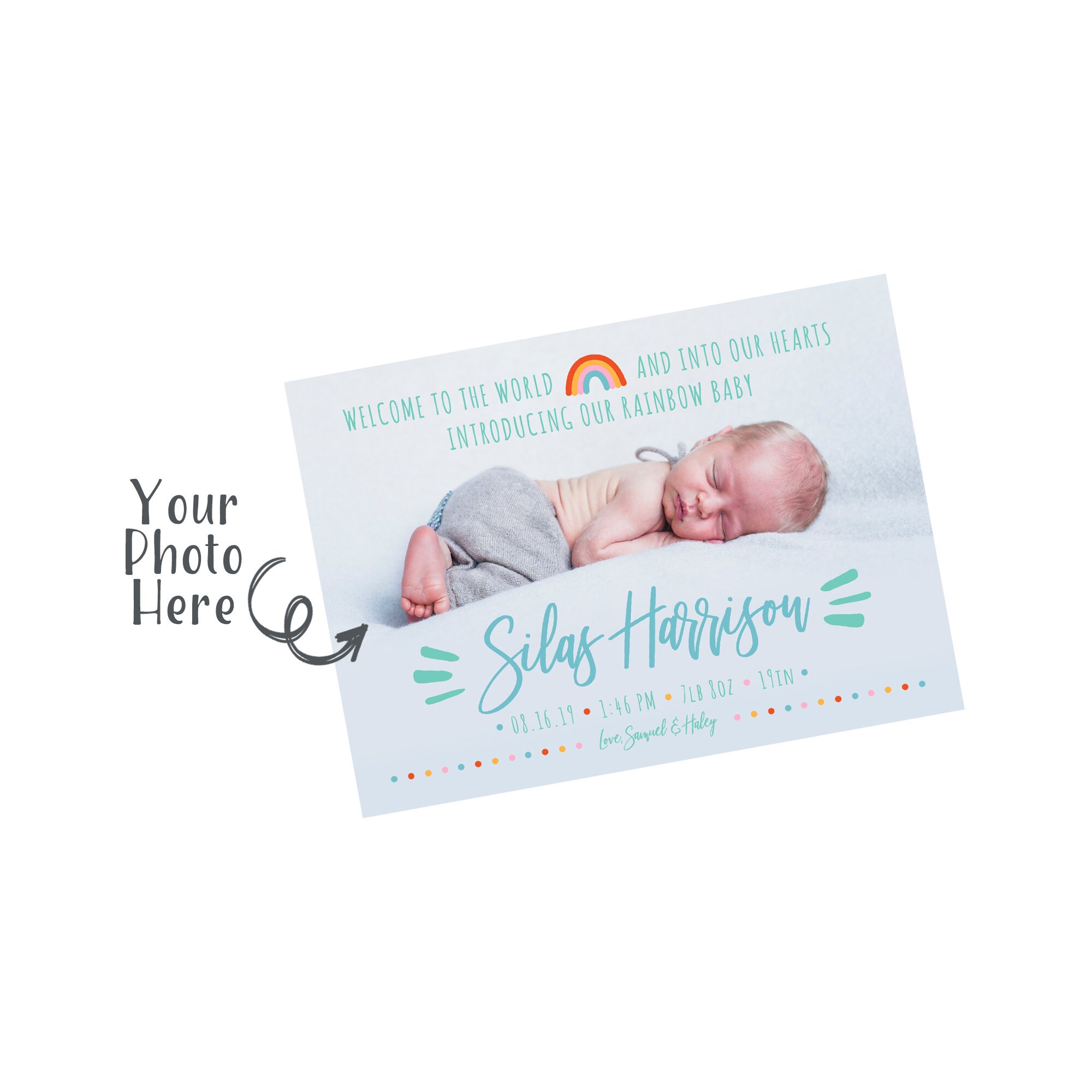 Rainbow Baby Birth Announcement Birth Stats and Photo Birth Etsy