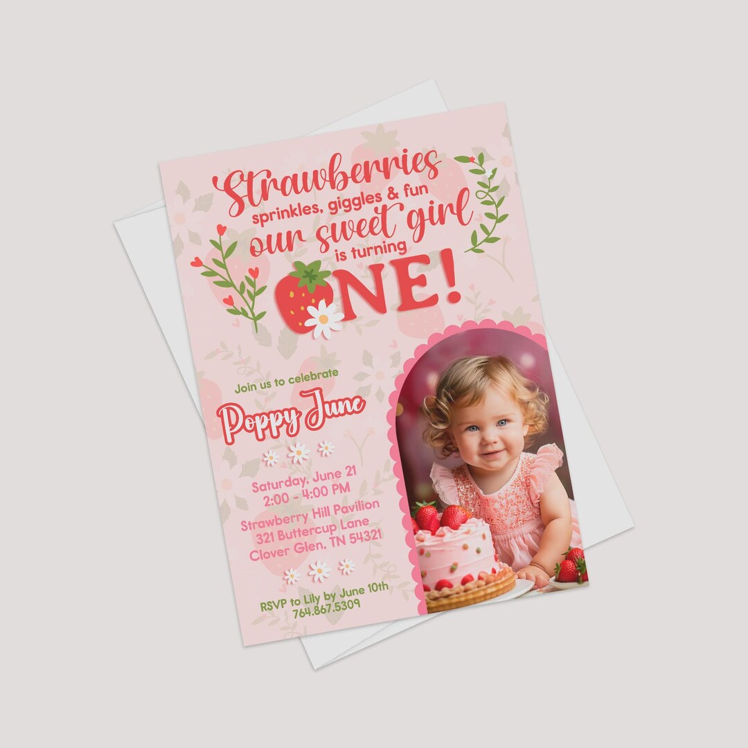 Strawberry Birthday Invitation Sweet One Berry Girl First Birthday ...