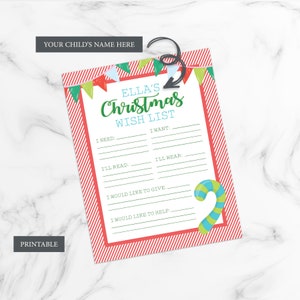 Carta a Papá Noel - Lista de deseos navideños imprimible - Carta navideña imprimible - Impresión de nombre personalizado - Impresiones personalizadas para niños - Querido Papá Noel