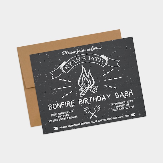 Bonfire Birthday Invitation, Fire Pit Party Invitations