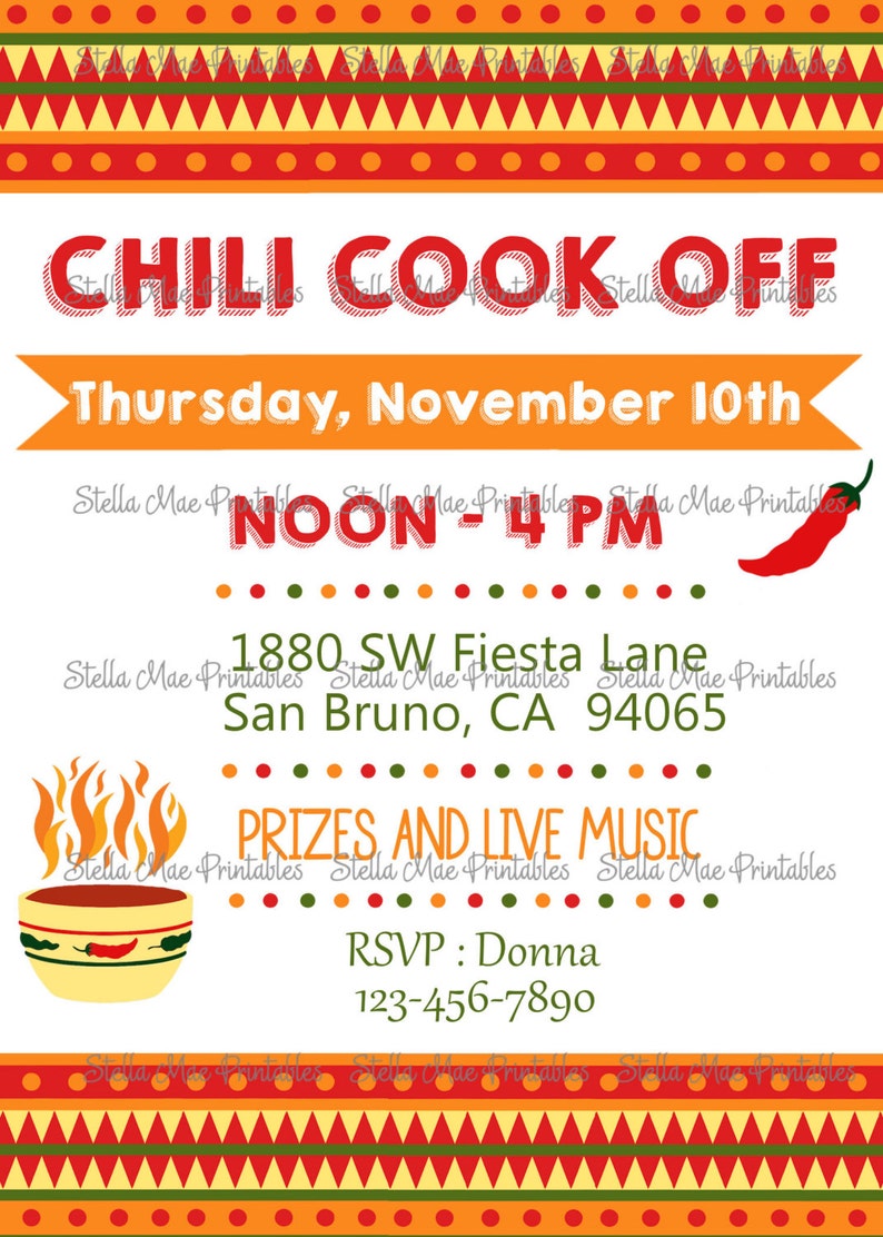 Chili Cook off Printable Invitation | Etsy