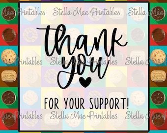 Girl Scout Cookie Thank You card -cookie gift tag, Girl Scout thank you, Girl Scout cookie tag, printable tags - Instant Download