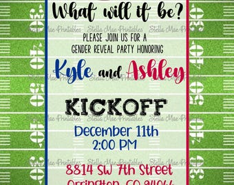Custom Football Gender Reveal / Baby Shower Invitation - football, sports, custom colors, football field - printable invitation