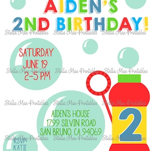 Bubble Birthday Invitation -bubbles, birthday, blowing bubbles, bubble party -  Printable Invitation