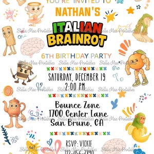 Brainrot Geburtstagseinladung - Geburtstagsparty, Party, Brainrot auf Italienisch - Printable Einladung