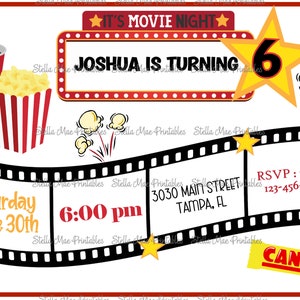 Movie night birthday invitation - movie, popcorn, soda, movie night - Printable Invitation
