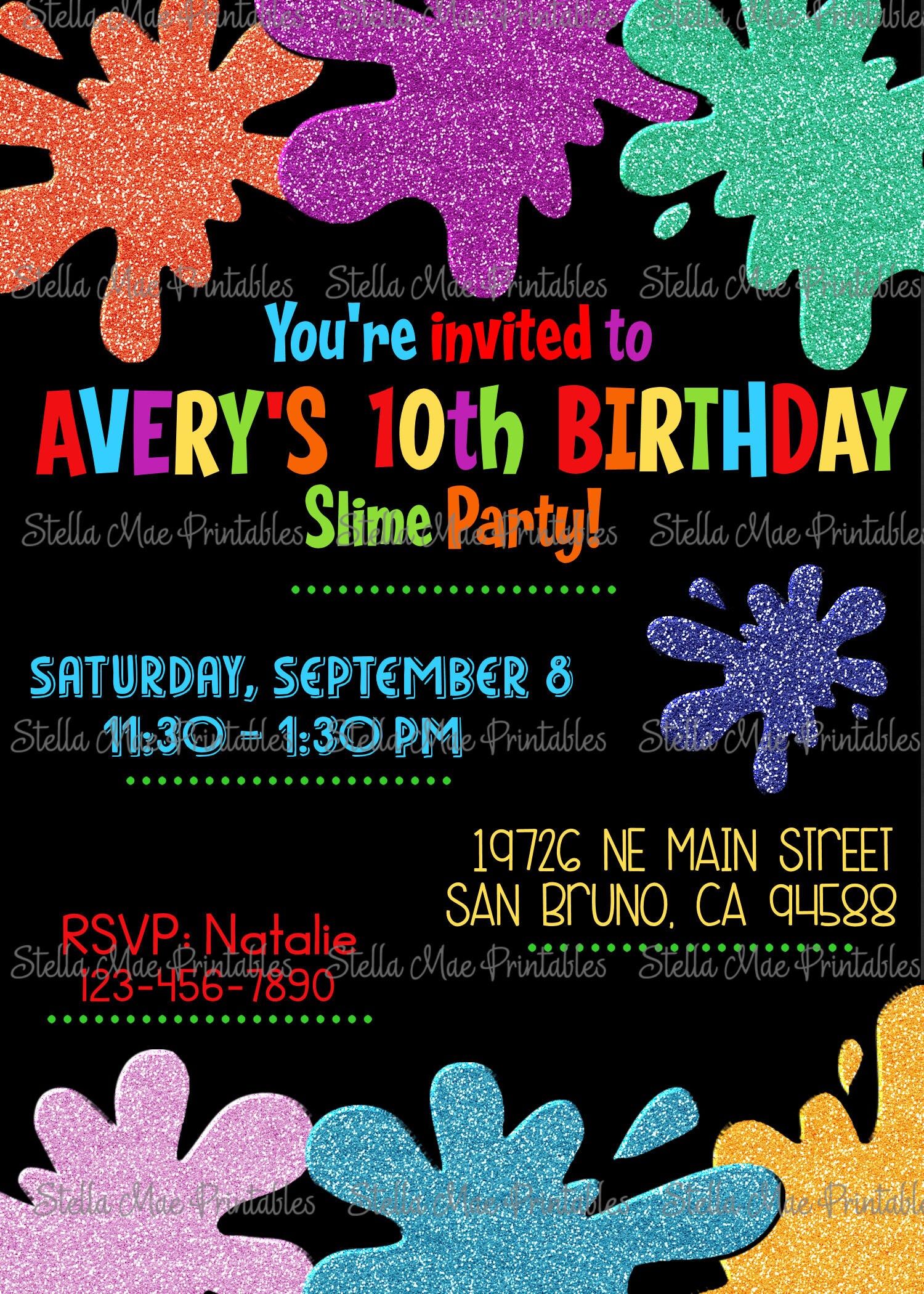 Slime Birthday Party Invitation Art Slime Glitter Etsy