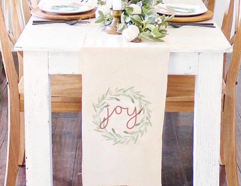 Christmas table runner Joy Wreath table runner Rustic Etsy