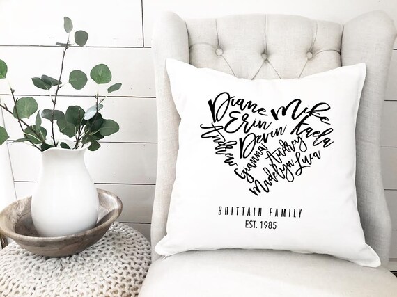 Family Name Pillows Personalized Pillow Cover Heart Pillow Etsy