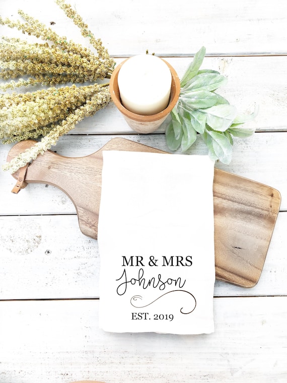 Personalized Tea Towel Wedding Favor Personalized Family Name