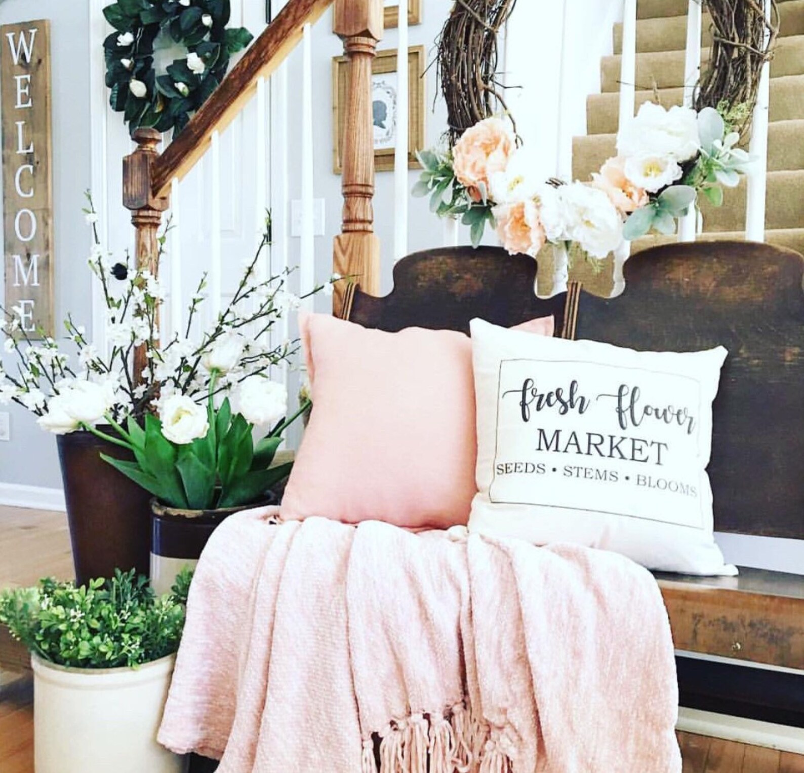 Farmhouse Flower Market Pillow Flower Market Pillow Cover Etsy